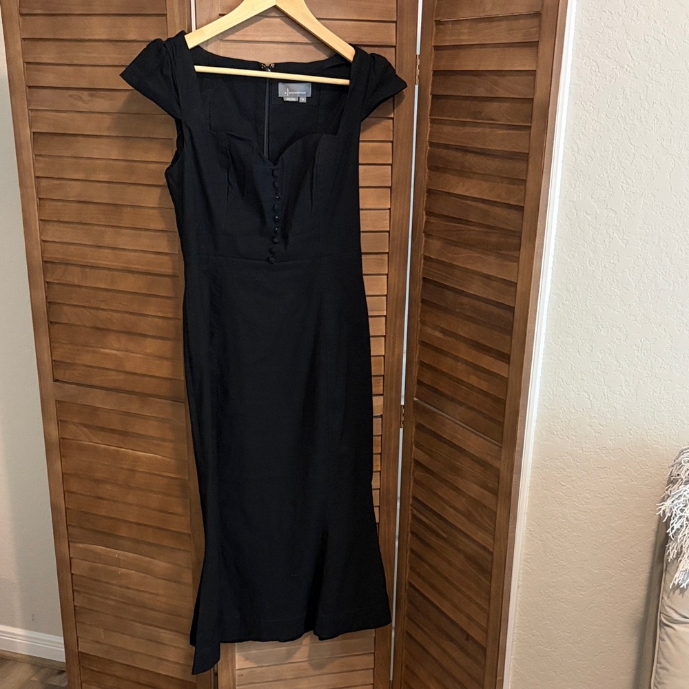 Anthropologie Black Midi Dress with Sweetheart Neckline